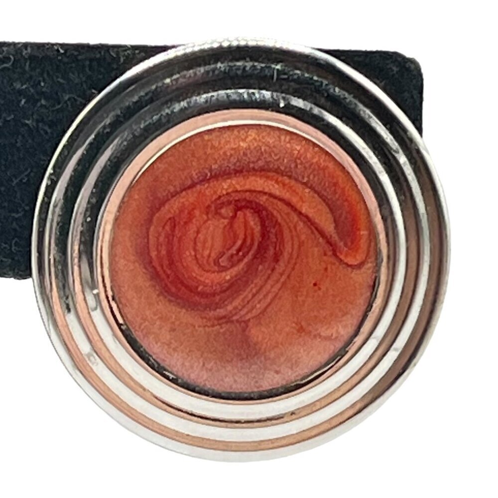 Vintage Bezeled Coin Statement Earrings Orange Rust Swirl Center Artsy Retro - Picture 3 of 6